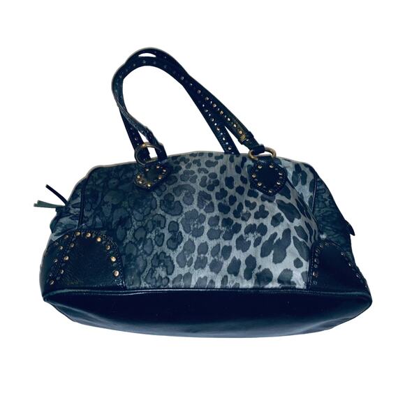 Moschino Cheap & Chic Gray Black Leopard Leather Studded Multicolor Nylon Bag - Picture 2 of 10